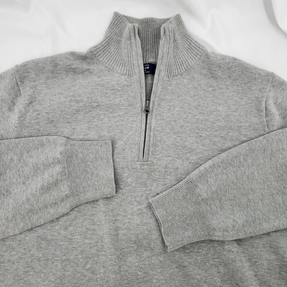 J. Crew Grey Cotton 1/4 Zip Mock Neck Sweater Mens Large Preppy Classic‎ Weekend